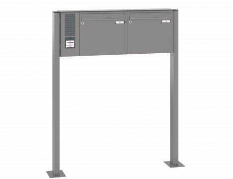 Freistehende Briefkastenanlage, RENZ Basic 2-teilig, 10-0-29007 - Frontansicht,  Farbe: Graualuminium, Klingel: Links