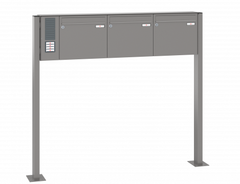 Freistehende Briefkastenanlage, RENZ Basic 3-teilig, 10-0-29008 - Frontansicht,  Farbe: Graualuminium, Klingel: Links