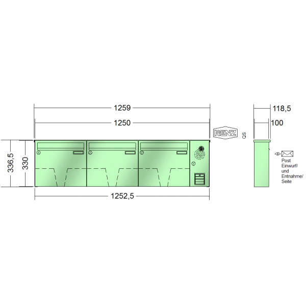 RENZ BASIC (B), Anlage mit Installationskasten, Kasten 370x330x100, 3-teilig, 10-0-25029