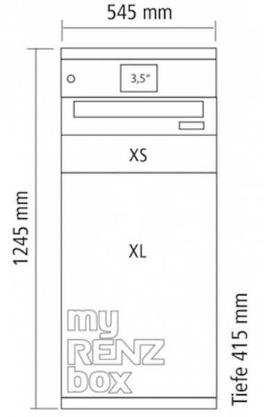 RENZ eQUBO, Paketkasten mit Briefkasten sowie 2 Paketfächern, XS (29 ltr.) und XL (173 ltr.), Stahl, 23-0-10023
