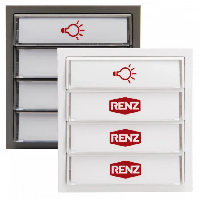 RENZ Tastenmodul mit 1x Licht- und 3x Klingeltaster 97-9-85276 - Frontansicht, Farbe: Weiß oder Grau