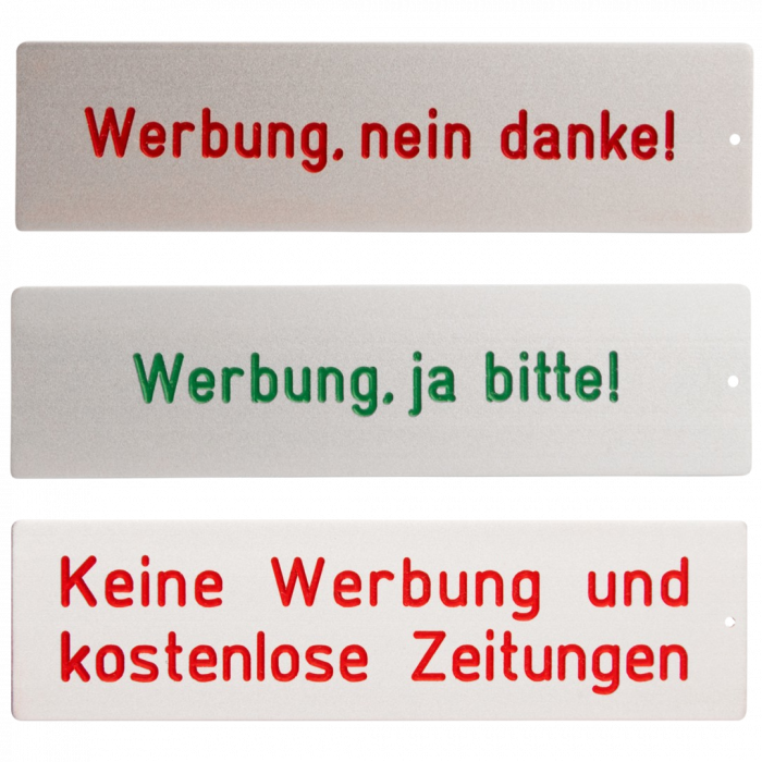 RENZ RSA2 Namensschild aus Metall für/gegen Werbung mit opt. Gehäuse - Variantenauswahl