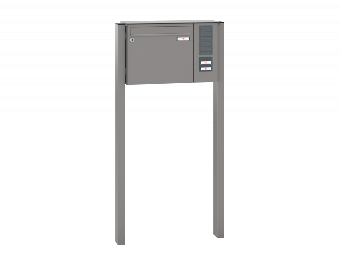 Freistehende Briefkastenanlage, RENZ Basic 3-seitig zum Einbetonieren, 10-0-10006 - Frontansicht,  Farbe: Graualuminium, Klingel: Rechts