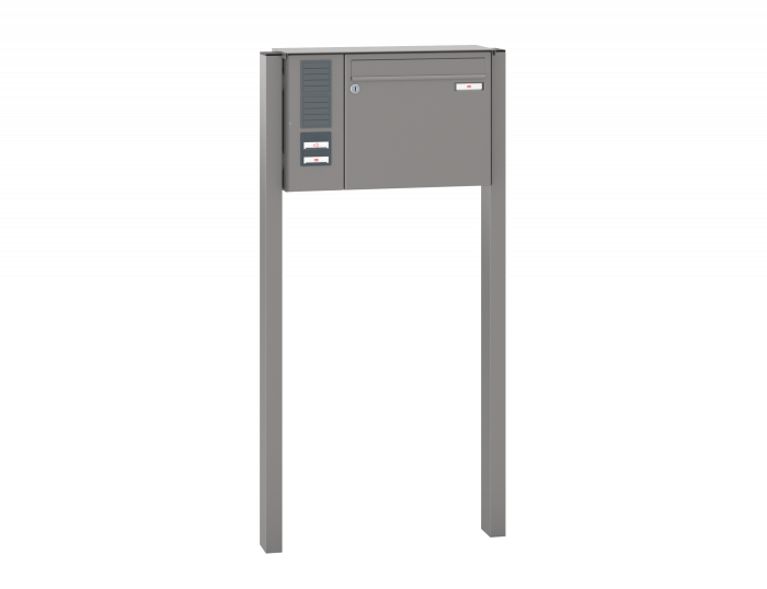 Freistehende Briefkastenanlage, RENZ Basic 3-seitig zum Einbetonieren, 10-0-10006 - Frontansicht,  Farbe: Graualuminium, Klingel: Links