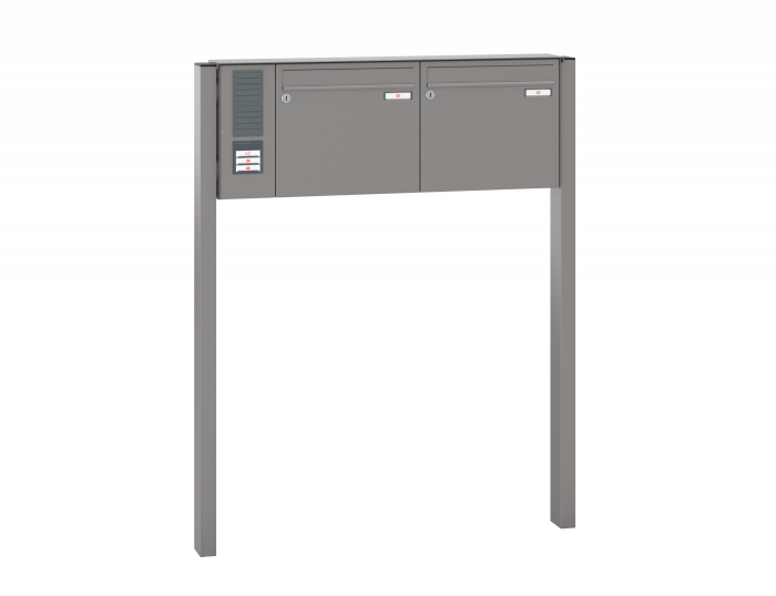 Freistehende Briefkastenanlage, RENZ Basic 2-teilig, 10-0-25054 - Frontansicht,  Farbe: Graualuminium, Klingel: Links
