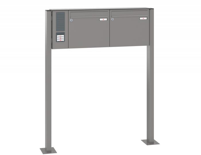 Freistehende Briefkastenanlage, RENZ Basic 2-teilig, 10-0-29007 - Frontansicht,  Farbe: Graualuminium, Klingel: Links