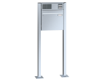 Freistehende Edelstahl Briefkastenanlage, RENZ Basic 1-teilig, 10-0-29025 -  Frontansicht, Klingel: Oben