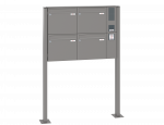 Freistehende Briefkastenanlage, RENZ Basic 4-teilig, 10-0-29009 - Frontansicht,  Farbe: Graualuminium, Klingel: Rechts