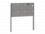 Freistehende Briefkastenanlage, RENZ Basic 5-teilig, 10-0-10010 - Frontansicht,  Farbe: Graualuminium, Klingel: Rechts
