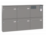 Aufputz Briefkastenanlage, RENZ Basic 5-teilig, 10-0-35016 - Frontansicht,  Farbe: Graualuminium, Klingel: Rechts
