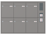 Unterputz Briefkastenanlage 6-teilig, RENZ Eckrahmen, 10-0-25243 - Frontansicht,  Farbe: Graualuminium, Klingel: Rechts